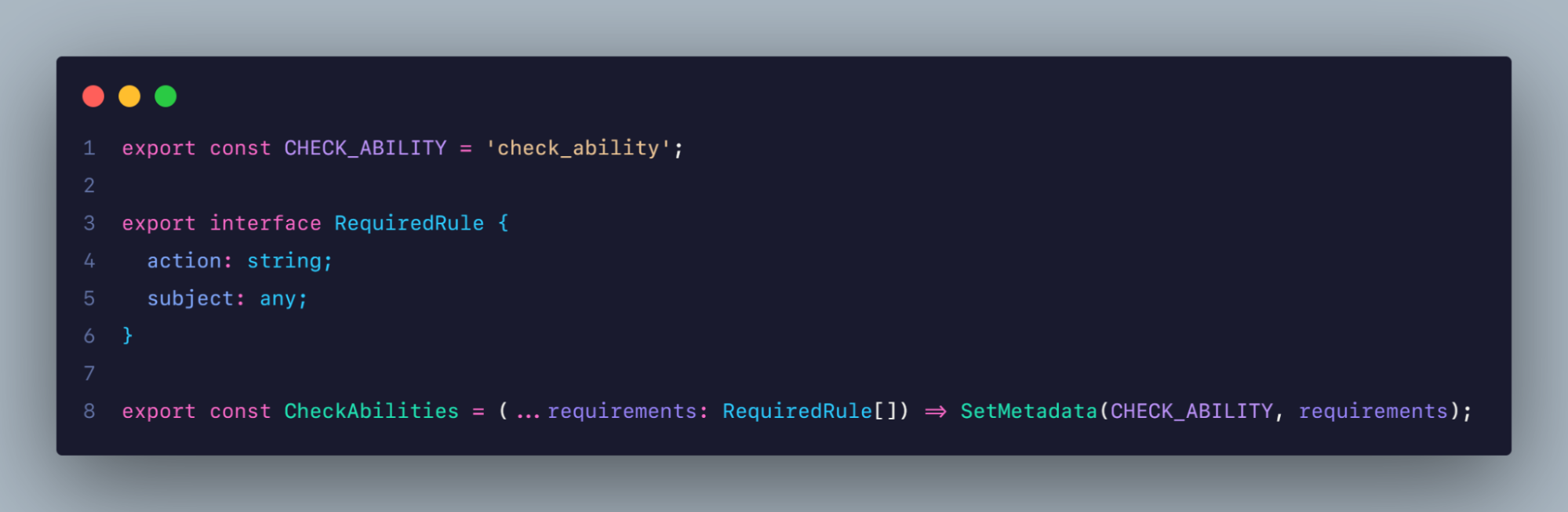 Authorization with CASL in NestJS: Use Ability Decorator: Define a custom decorator to apply the abilities guard