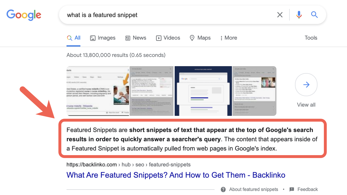 Example of a featured snippet